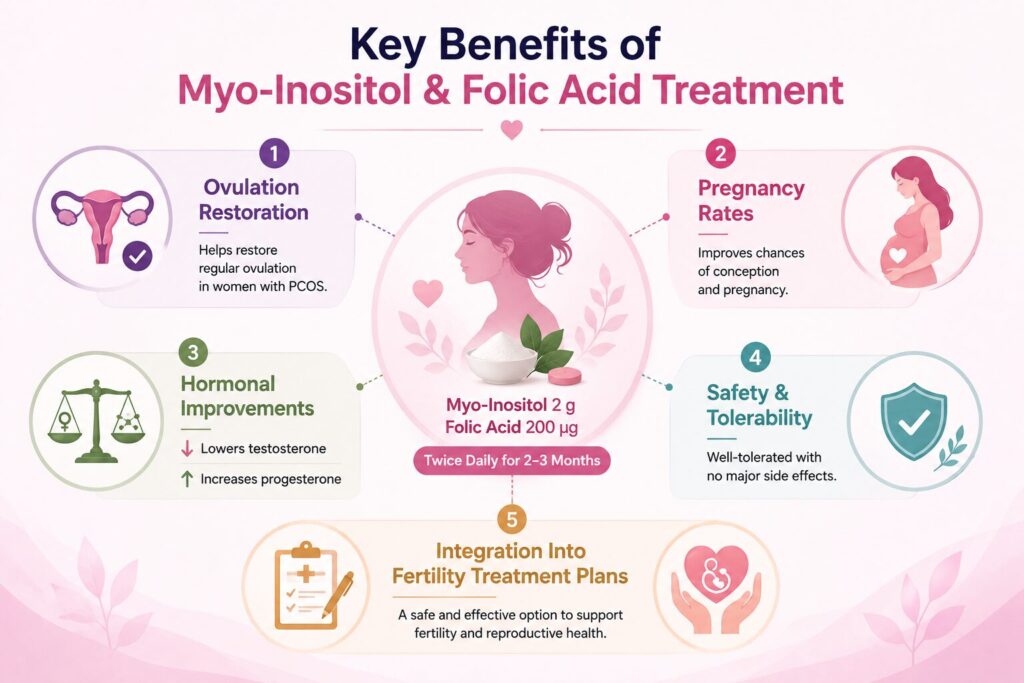 Myo-Inositol and Folic Acid: A Safe and Effective Treatment for PCOS-Related Infertility Key benefits of Myo-Inositol and Folic Acid treatment