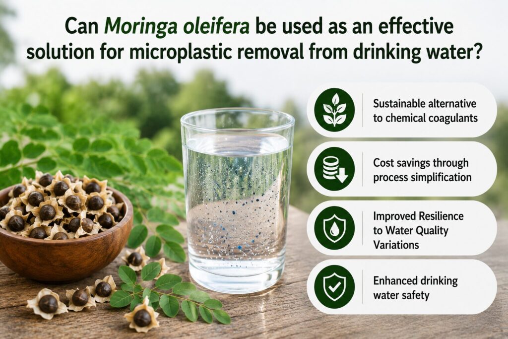 Moringa oleifera offers a cost-effective solution for microplastic removal from drinking water Benefits of using Moringa oleifera for cleaning water