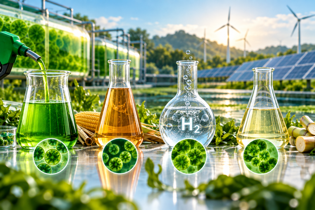 Four Fuel Pathways from Algal Biomass