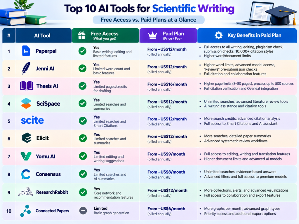 Access and Pricing of AI tools for Scientific writing