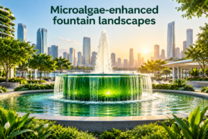 Microalgae-enhanced fountain landscapes