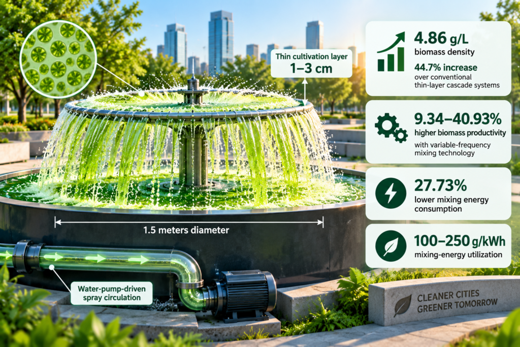 High-Efficiency Microalgae Cultivation Meets Urban Design: The Promise of Carbon-Capturing Fountains Shallow-Layer Cultivation of Microalgae